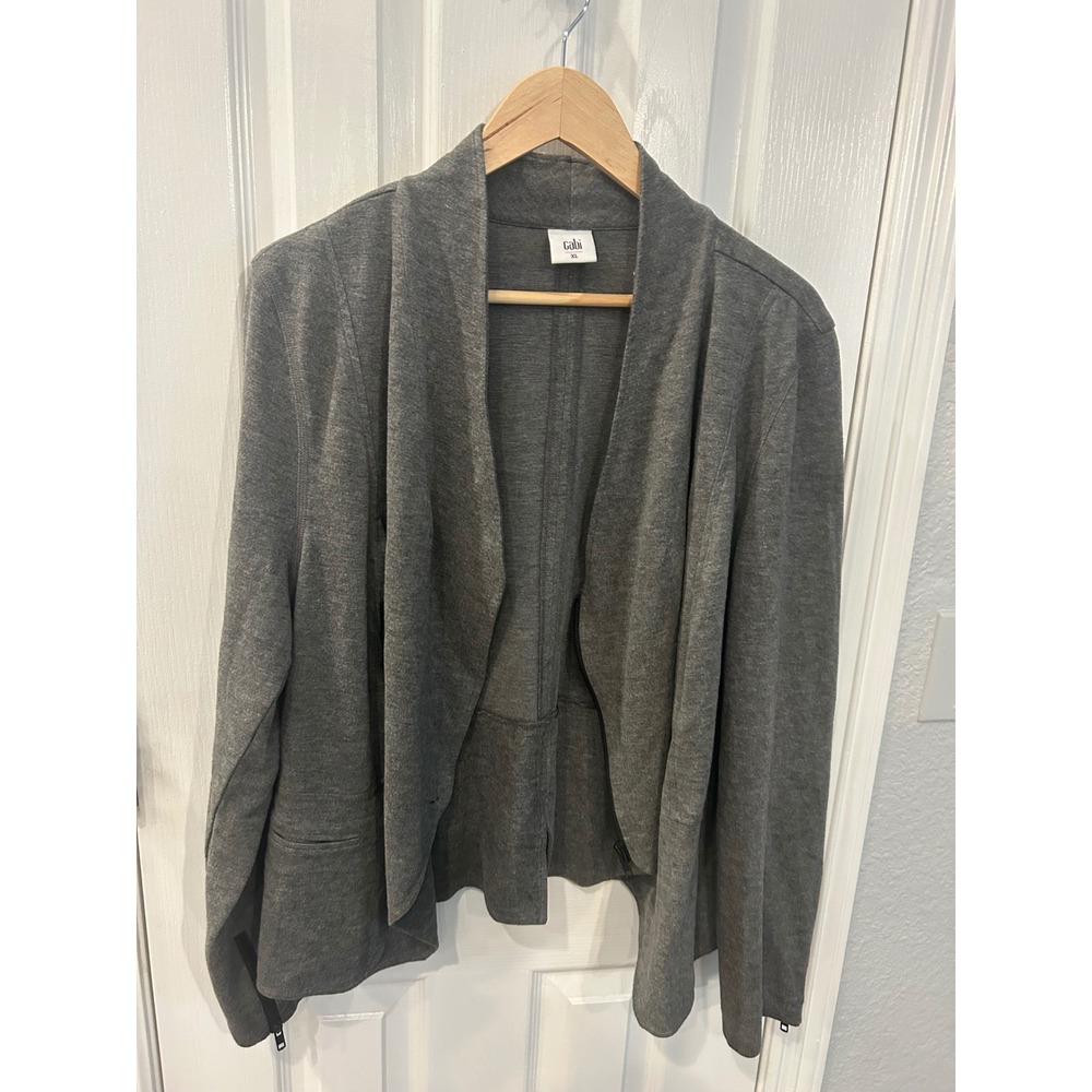 Cabi Pursuit Blazer Gray Asymmetrical Zip Knit Peplum Jacket 3556 XL Womens